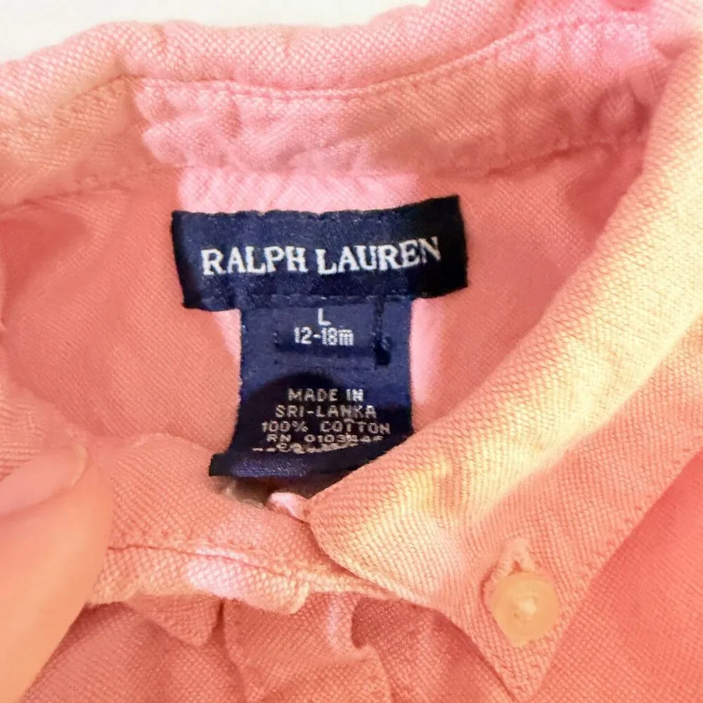 Ralph Lauren, Girl's Pink Oxford Button Sleeveless Flare Shirt Dress, 12-18m